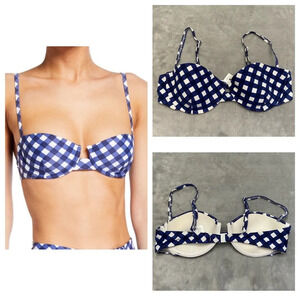 New! Onia gingham plaid underwire bikini top navy blue white 21515